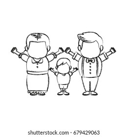 happy grandparents standing with their grandson