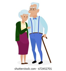 Happy grandparents together isolated. Grandparents day. Grandpa and grandma. Elderly couple. Cartoon vector illustration.