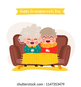 Happy grandparents. Vector cartoon illustration. Grandparents day. Grandpa and grandma sentados. Elderly couple. Love.