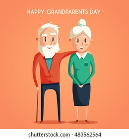 Happy grandparents. Vector cartoon illustration. Grandparents day. Grandpa and grandma standing full length smiling. Elderly couple. Love.