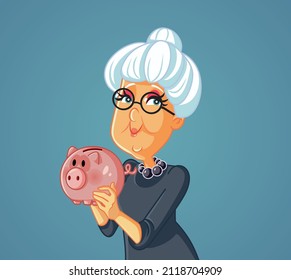 
Happy Granny Holding a Piggy Bank with Life Savings Vector Cartoon. Senior professor explaining protective measures for school reopening
