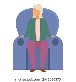 Happy granny relax at armchair icon cartoon vector. Family aged sitting. Senior mature