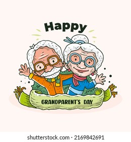 Happy Granparents Day Illustration Couple Granpa And Granma For Greeting Card, Social Media, Etc