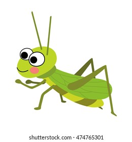 Happy Grasshopper animal cartoon character isolated on white background.