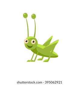 Happy Grasshopper Childish Character Isolated Flat Colorful Vector Icon On White Background