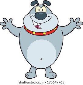 Happy Gray Bulldog Cartoon Character With Open Arms. Vector Illustration Isolated on white