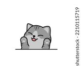 Happy gray cat cartoon, vector illustration