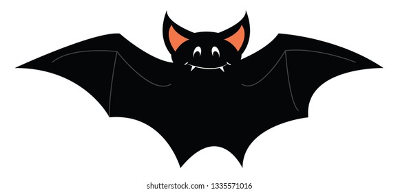 A happy gray colored bat with pink ears, cartoon, vector, color drawing or illustration.