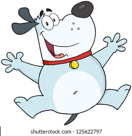 Happy Gray Fat Dog Jumping
