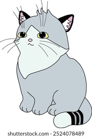 happy gray kitten with striped tail sits, easy to edit, stock vector