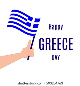 Happy greece day. Hand holds the flag