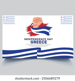 Happy Greece independence Day Banner and hand flag design vector
