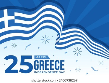 Happy Greece Independence Day Vector Illustration on March 25th with Greek Flag and Ribbon in National Holiday Flat Cartoon Background Design