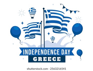 Happy Greece Independence Day Vector Illustration on March 25th, featuring the Greek Flag and Ribbon in a National Holiday Flat Style Background