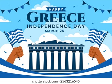 Happy Greece Independence Day Vector Illustration on March 25th, featuring the Greek Flag and Ribbon in a National Holiday Flat Style Background