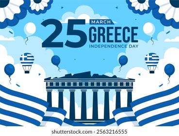 Happy Greece Independence Day Vector Illustration on March 25th, featuring the Greek Flag and Ribbon in a National Holiday Flat Style Background