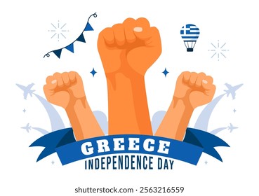 Happy Greece Independence Day Vector Illustration on March 25th, featuring the Greek Flag and Ribbon in a National Holiday Flat Style Background