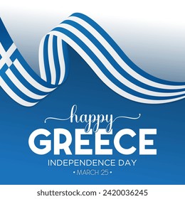 Happy Greek Independence Day celebration every year in 25th March. National republic day of Greece waving flags. Vector illustration for banner, greeting card, poster with background.