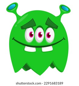 Happy green alien cartoon with three eyes