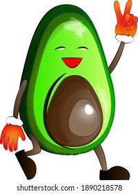 Fröhlicher grüner Avocado. Frieden. Vektorgrafik.