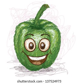 happy green bell pepper vegetable cartoon character smiling. 