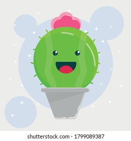 happy green cactus with flower for your icon