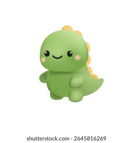 Happy green cartoon dinosaur in 3D style