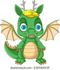 Happy green cartoon dragon smiling illustration