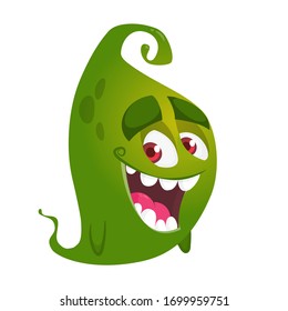 Happy green cartoon monster. Vector Halloween illustration