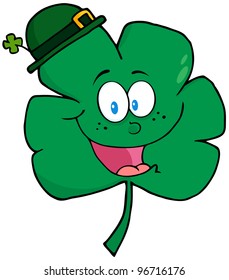 Happy Green Clover Wearing A Green Hat. Jpeg version also available in gallery.