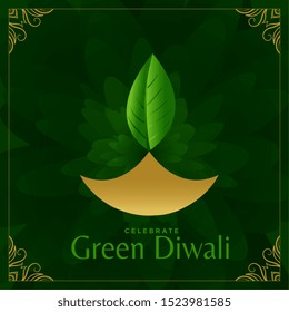 happy green diwali festival card design with leaf