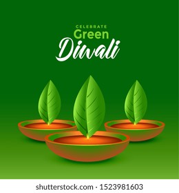 happy green diwali leaves diya eco concept background