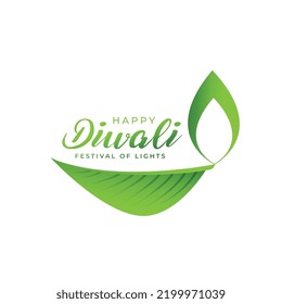 happy green diwali vector design with creative leaf diya design 