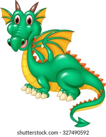 Happy green dragon sitting. isolated on white background 
