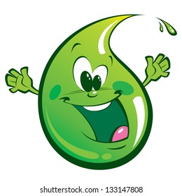  A happy green drop, smiling and waving its hands