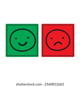 Happy green face and sad red face. Flat design. Vector hand drawn illustration on white background.