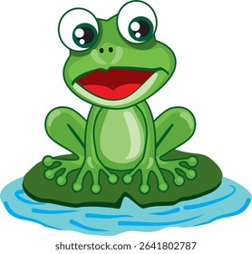 Happy green frog character with a wide smile. A delightful cartoon illustration perfect for children’s content, games, and storybooks. Vector EPS 10 format.