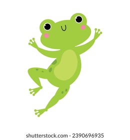 Happy Green Frog with Protruding Eyes Hopping and Leaping Vector Illustration