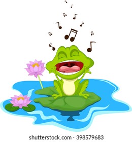 happy Green frog singing