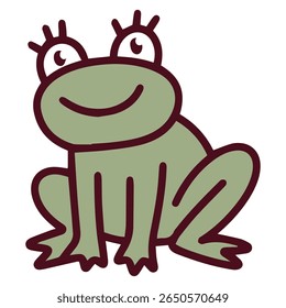 Happy green frog sitting with big eyes and smiling face. Child-friendly amphibian for nature-themed projects and kids’ decor