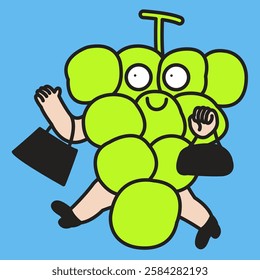 Happy Green Grape Fruit Lady Going For Grocery Shopping At Supermarket Concept Cartoon Character illustration