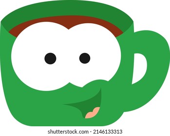 Happy green mug, illustration, vector on a white background.