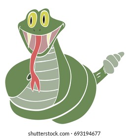 happy green rattlesnake with sharp teeth