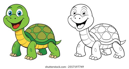 Happy Green Sea Turtle Cartoon Coloring Page For Kids. Turtle Character Animal Coloring Printable
