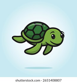 Happy Green Sea Turtle Cute Cartoon Icon Vector Illustration. Isolated background. Flat Cartoon Style