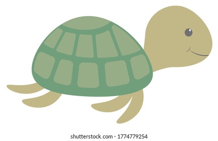Happy green sea turtle, vector illustration.