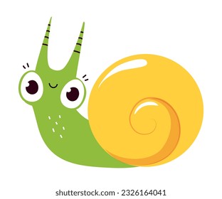 Happy Green Snail with Coiled Shell on Its Back Vector Illustration