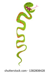 Happy green snake cartoon vector illustration isolated