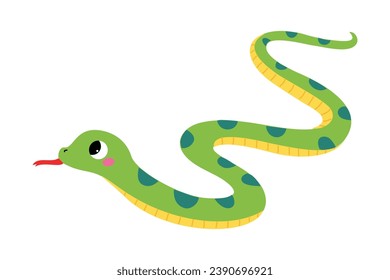 Happy Green Snake or Serpent Crawling Vector Illustration