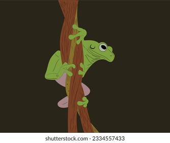 happy green tree frog  on olive green background